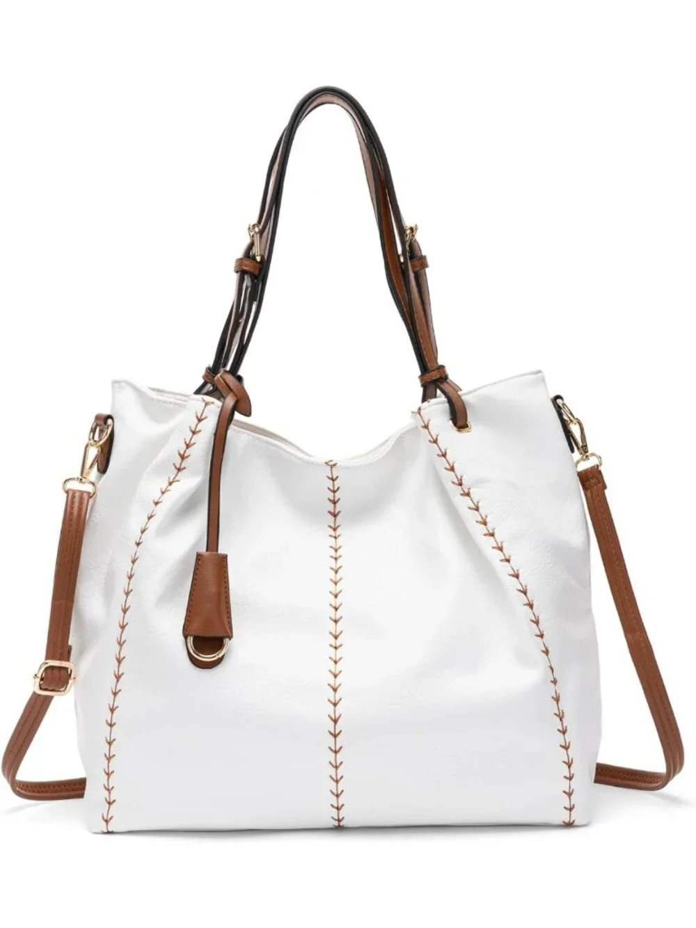 Vintage PU Hobo Shoulder Bag, Rivet Detail Bucket Tote Purse for Everyday Use